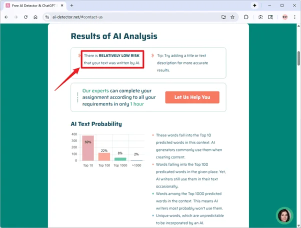 AI-Detector prüft gemischten KI- und menschlichen Text