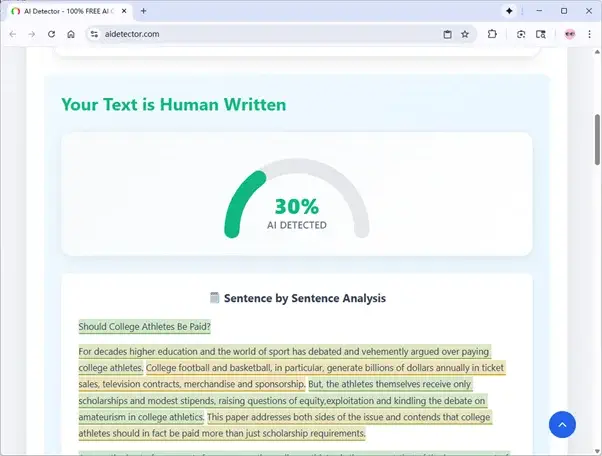 AiDetector prüft EssayDone humanisierten Text: 30% KI AiDetector prüft EssayDone humanisierten Text: 30% KI