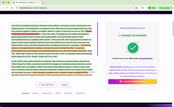 BrandWell AI detector checks mixed AI and human writing