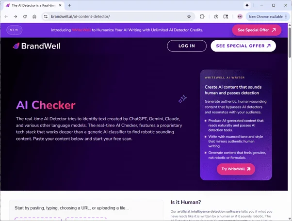 BrandWell AI detector homepage
