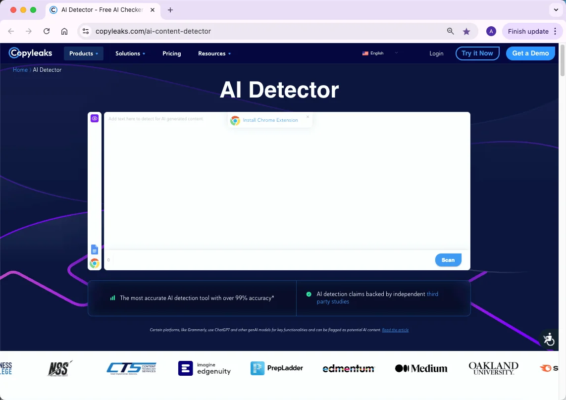 Copyleaks AI detector homepage