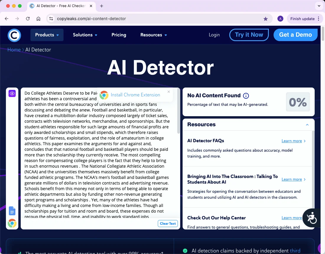 Copyleaks check EssayDone humanized text 0 percent AI