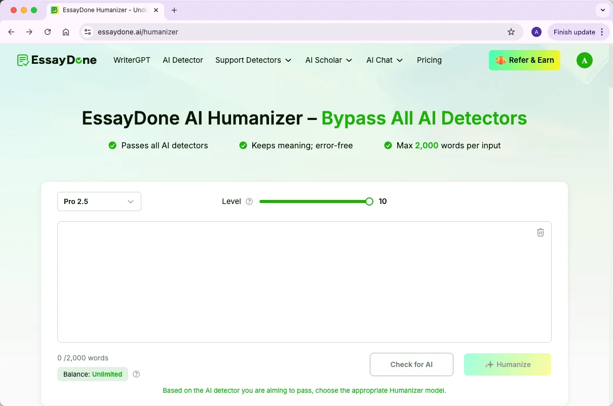 EssayDone Humanizer Homepage