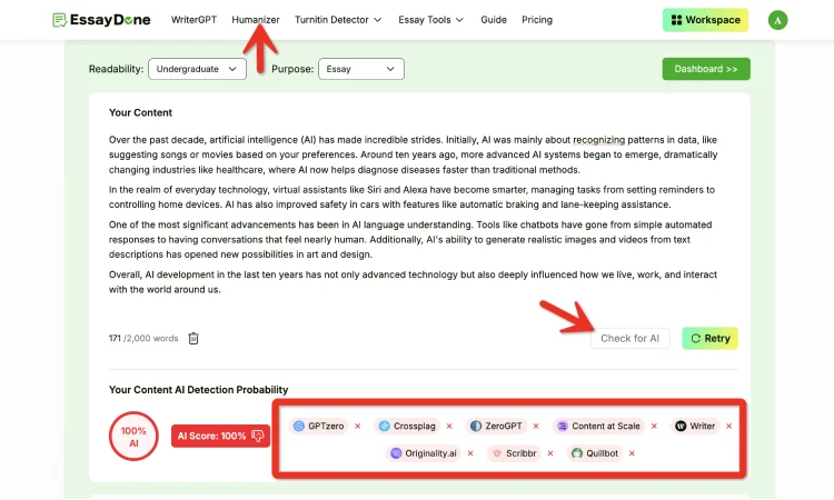 Exemple de Humanizer d'Essaydone