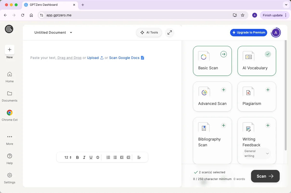 GPTZero AI detector homepage