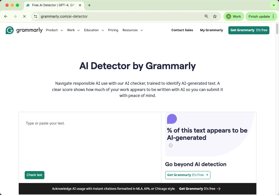 Grammarly AI detector homepage