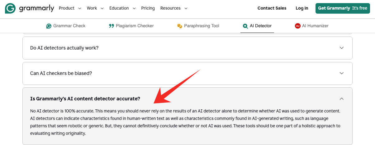 Grammarly’s answer on the accuracy of its AI content detector