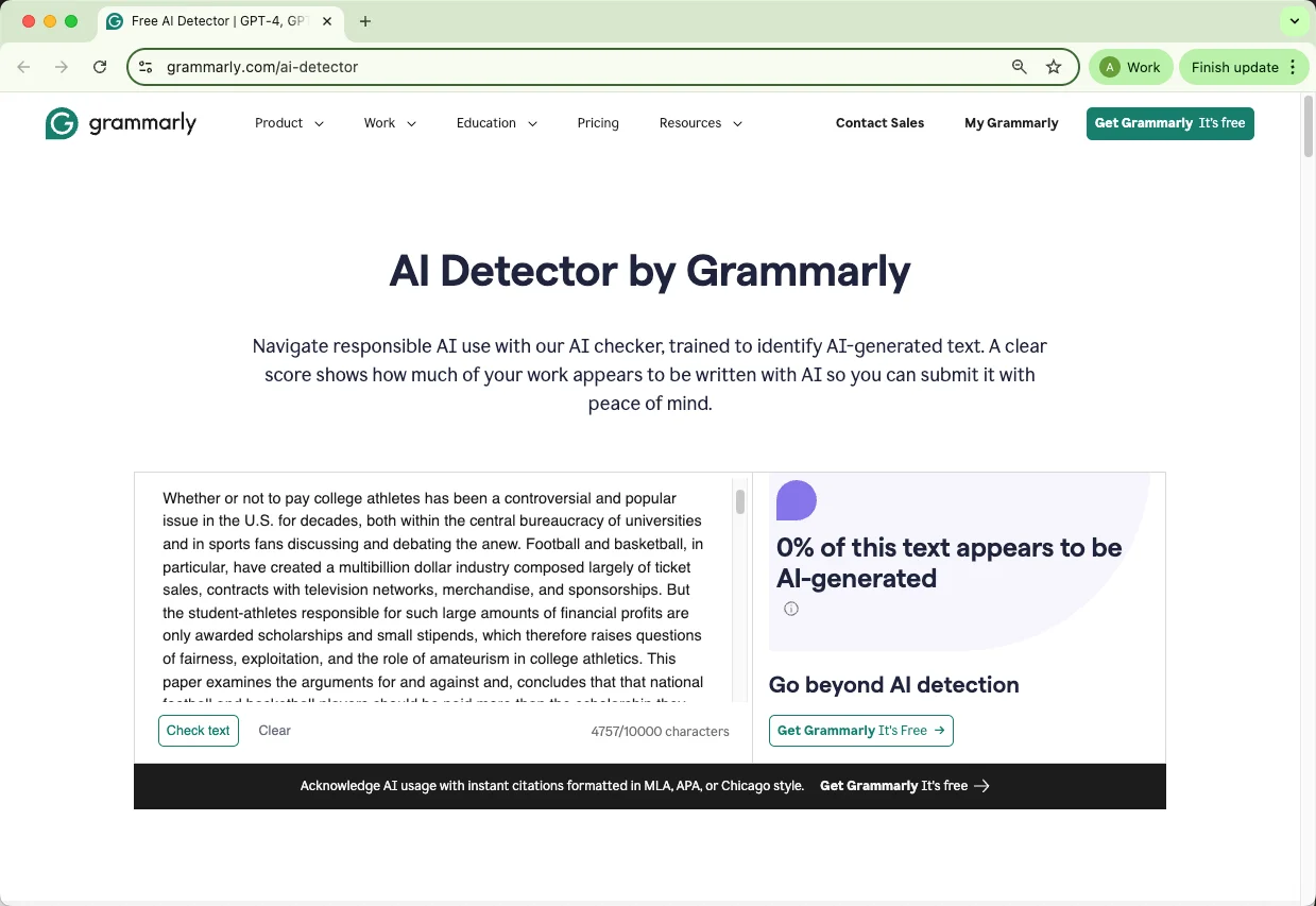 Grammarly check EssayDone humanized text 0 percent AI