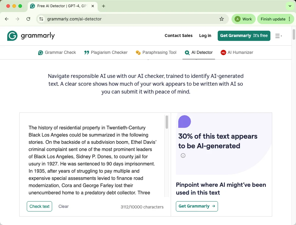 Grammarly checks mixed AI and human writing results