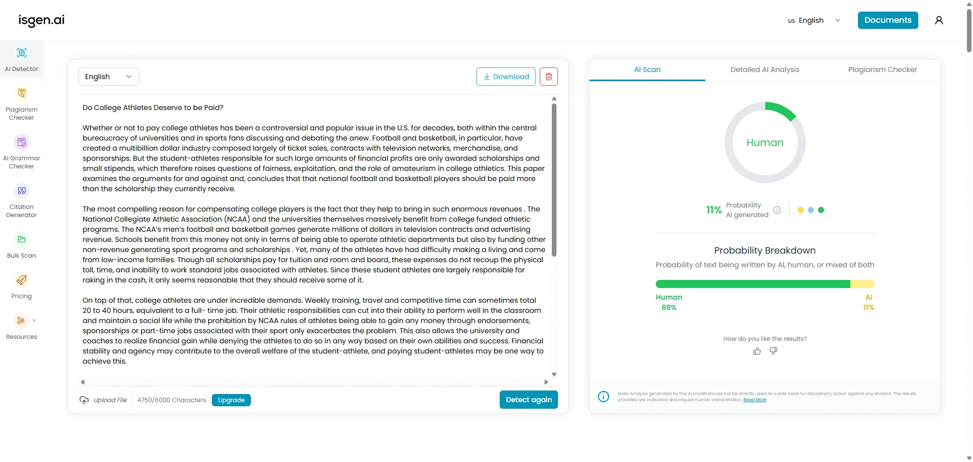Isgen check EssayDone humanized text 11% AI
