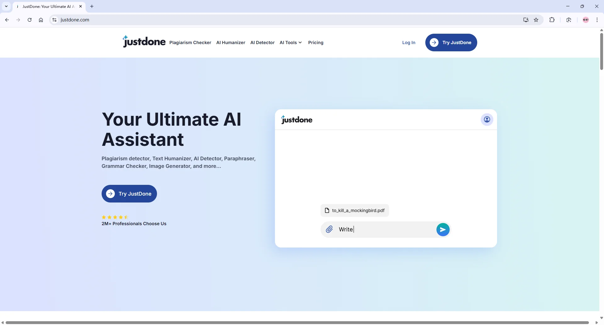 JustDone AI detector homepage
