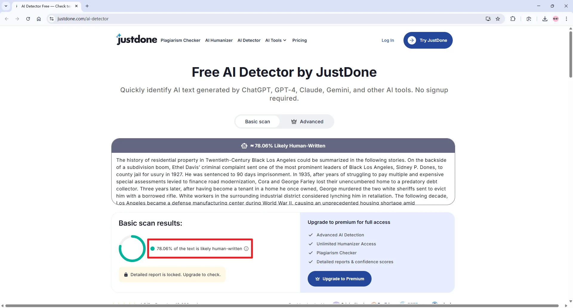 JustDone checks mixed AI and human writing