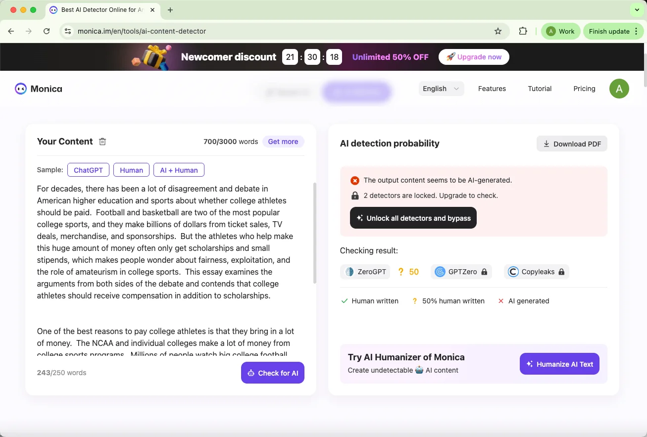 Monica AI detector checks QuillBot humanized text results Monica AI detector checks QuillBot humanized text results