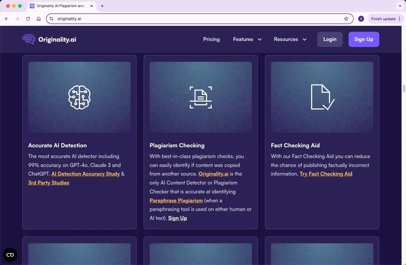 Originality.ai Detector Features