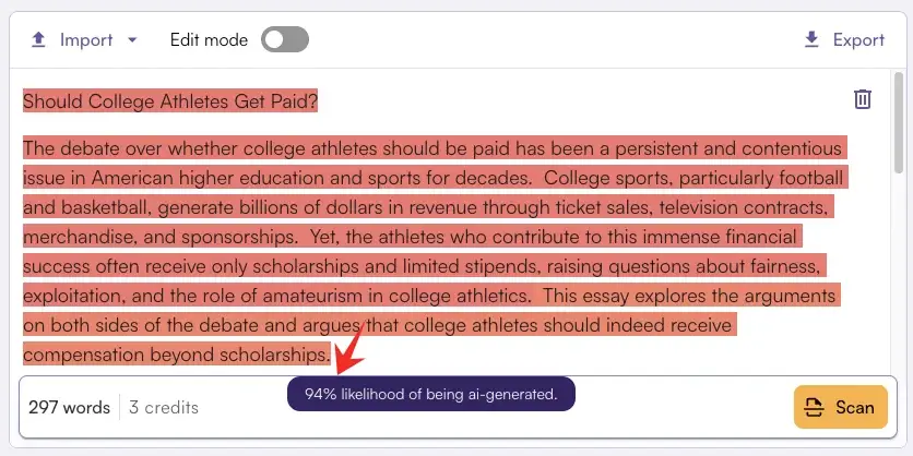 Originality AI detector result sentence analysis