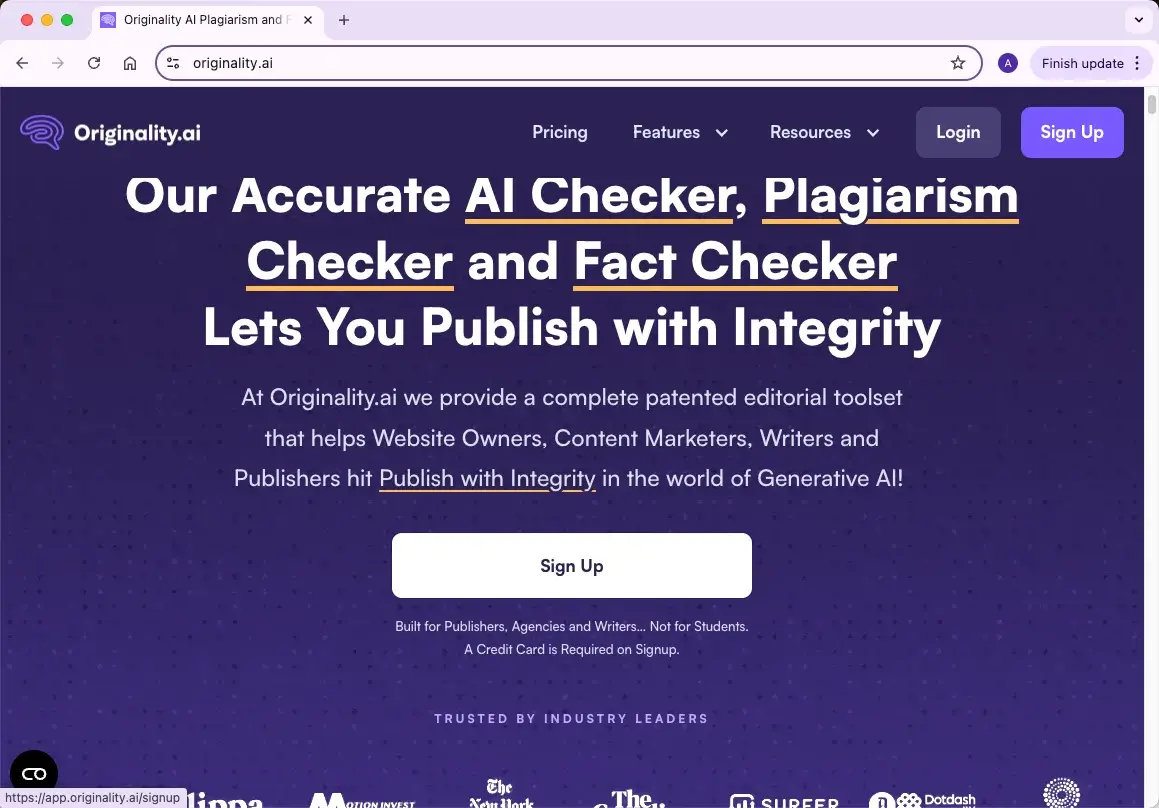 Originality AI Homepage
