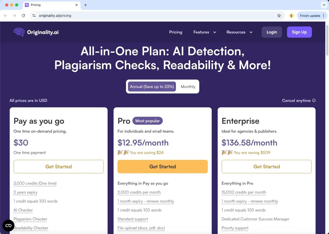 Originality.ai pricing