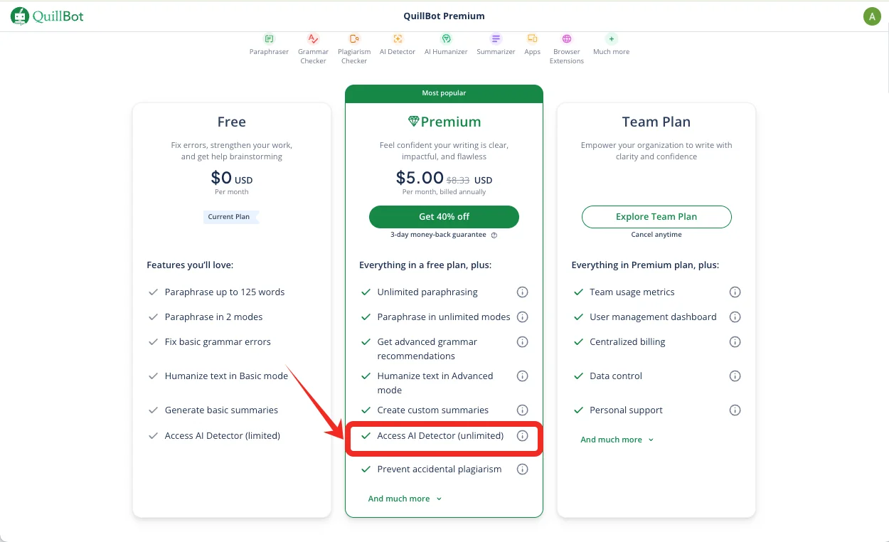 QuillBot pricing