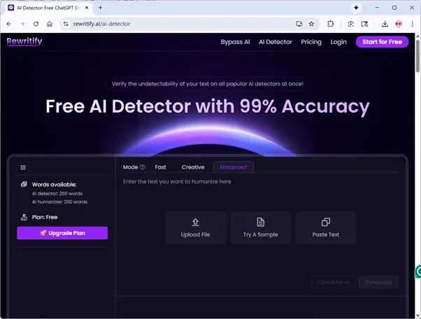 Rewritify AI-Detektor Homepage