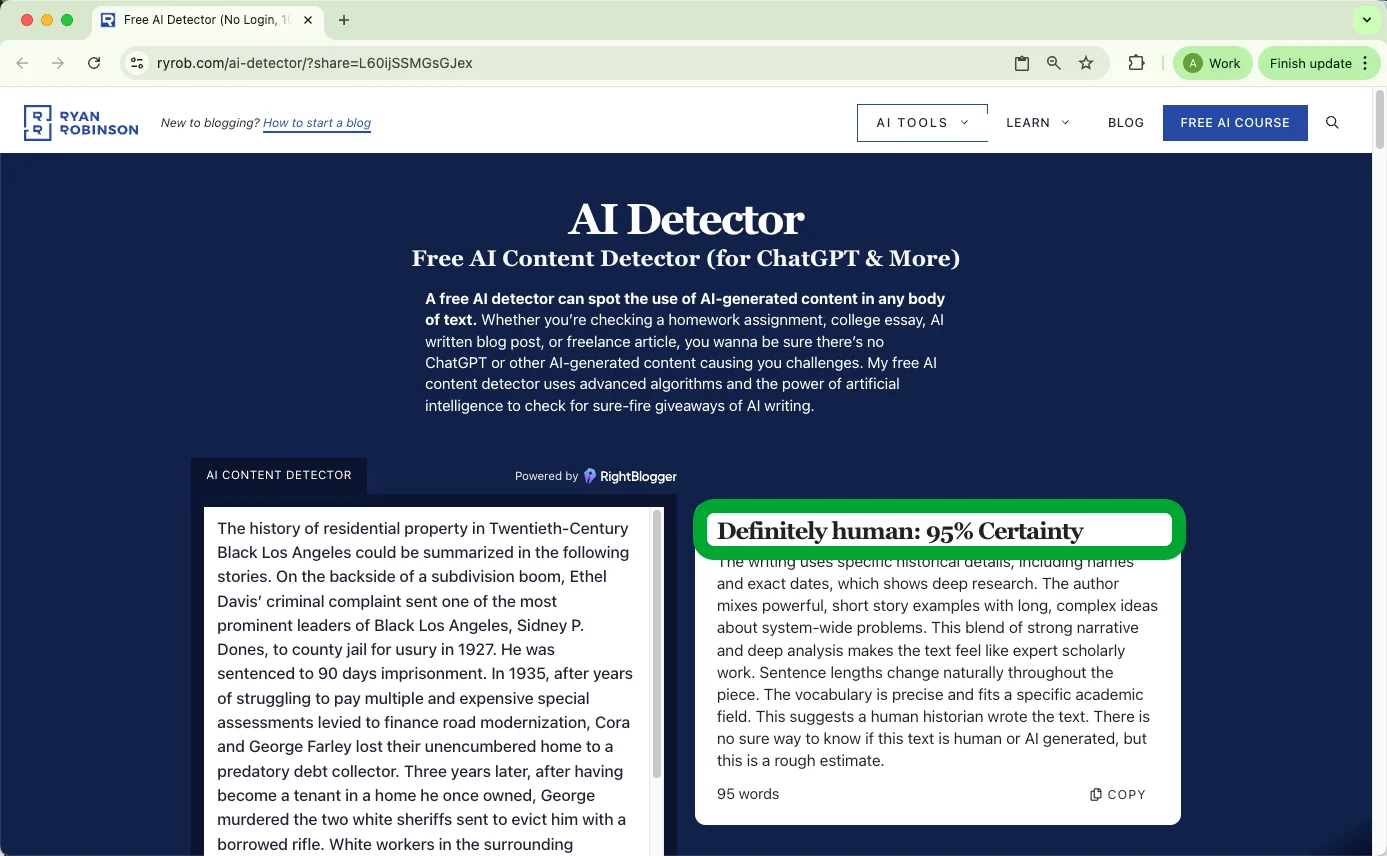 RyRob AI-Detektor überprüft Ergebnisse von gemischtem KI- und menschlichem Text RyRob AI-Detektor überprüft Ergebnisse von gemischtem KI- und menschlichem Text