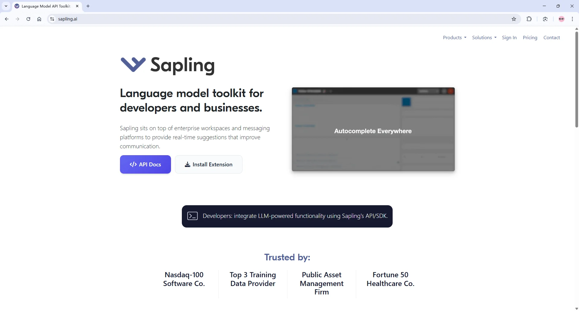 Sapling AI detector homepage