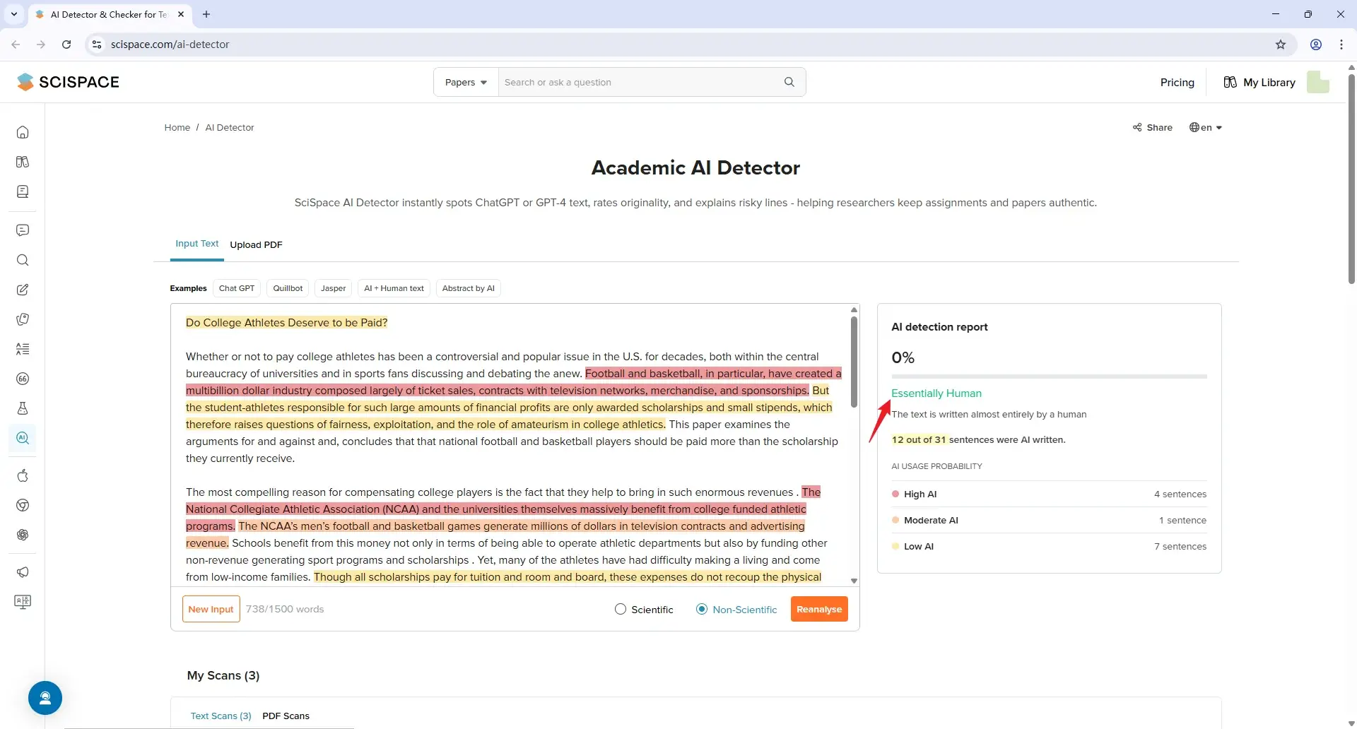 SciSpace check EssayDone humanized text 0% AI
