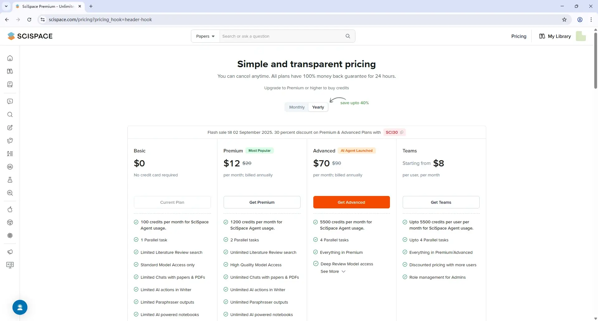 SciSpace pricing