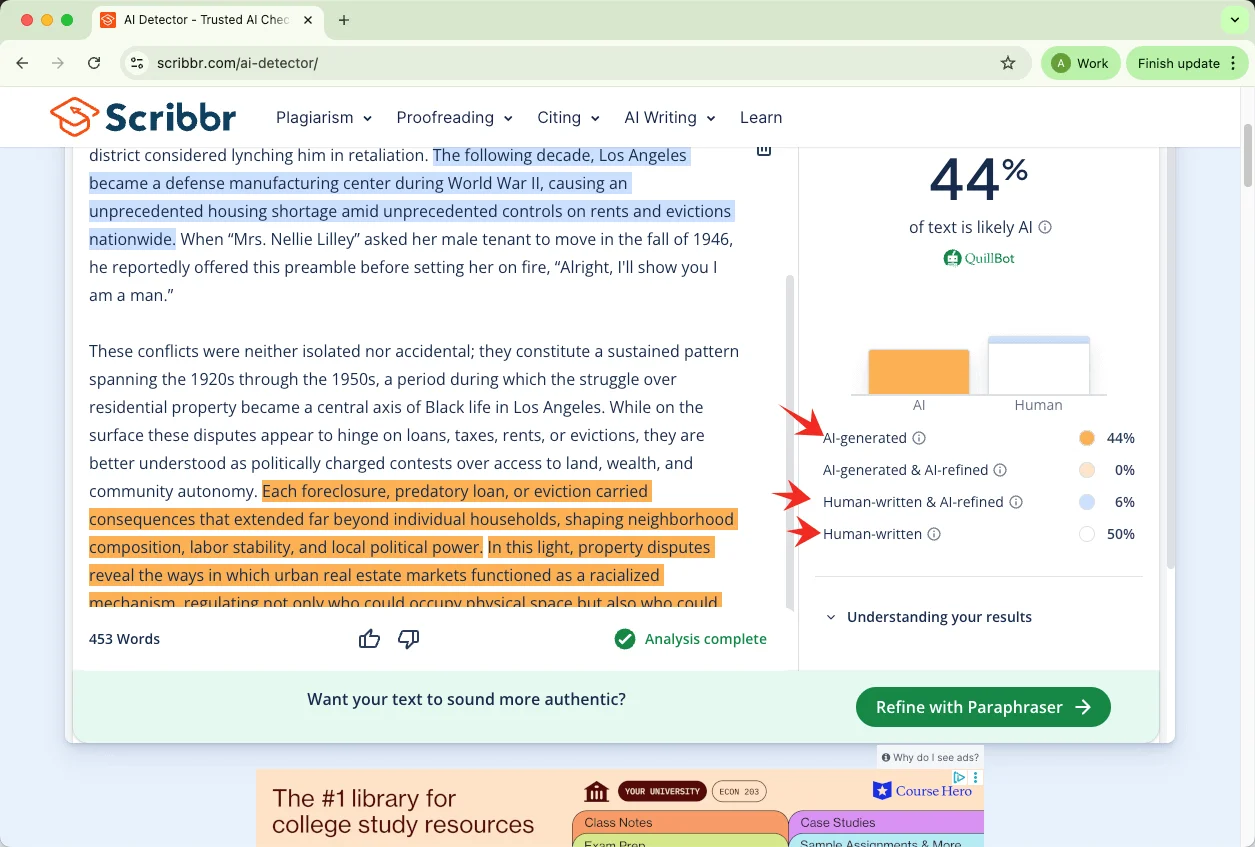 Scribbr checks mixed AI and human writing results