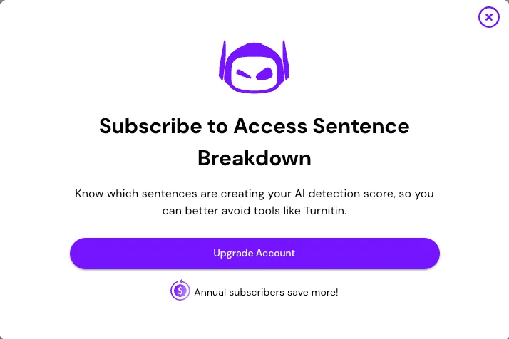 Smodin AI detector subscribe to access sentence breakdown