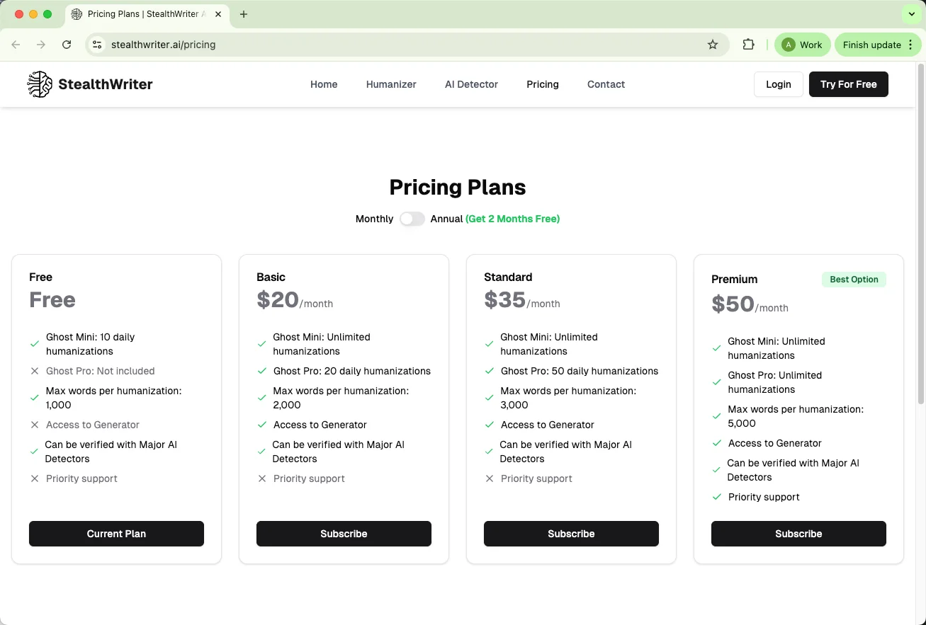 Stealthwriter AI pricing