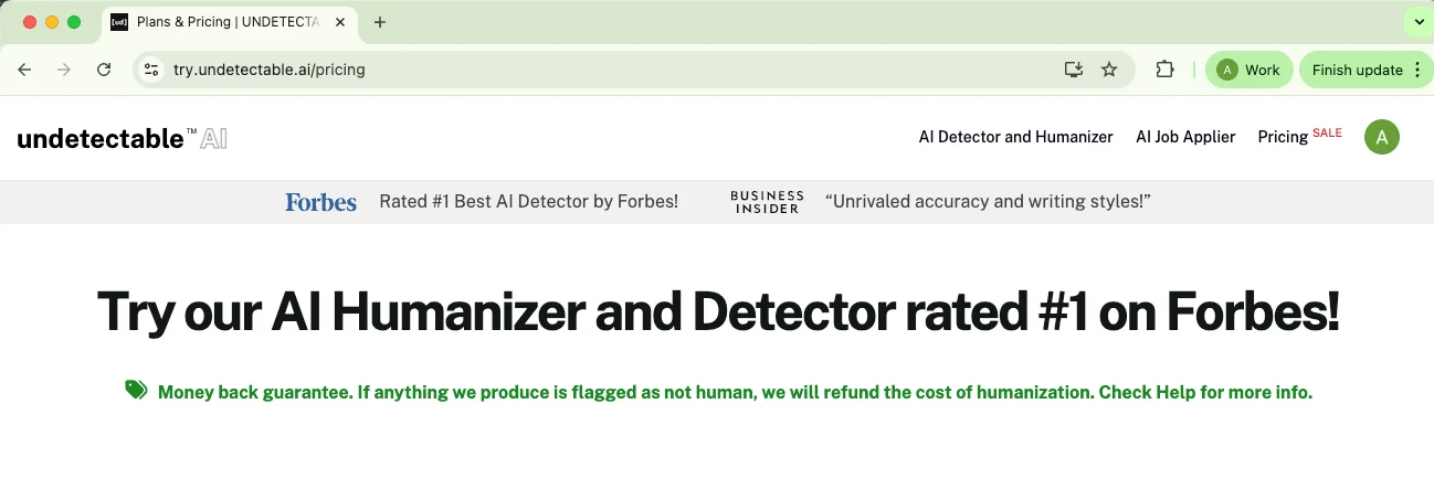 Undetectable AI behauptet, von Forbes als bester KI-Detektor eingestuft worden zu sein Undetectable AI behauptet, von Forbes als bester KI-Detektor eingestuft worden zu sein