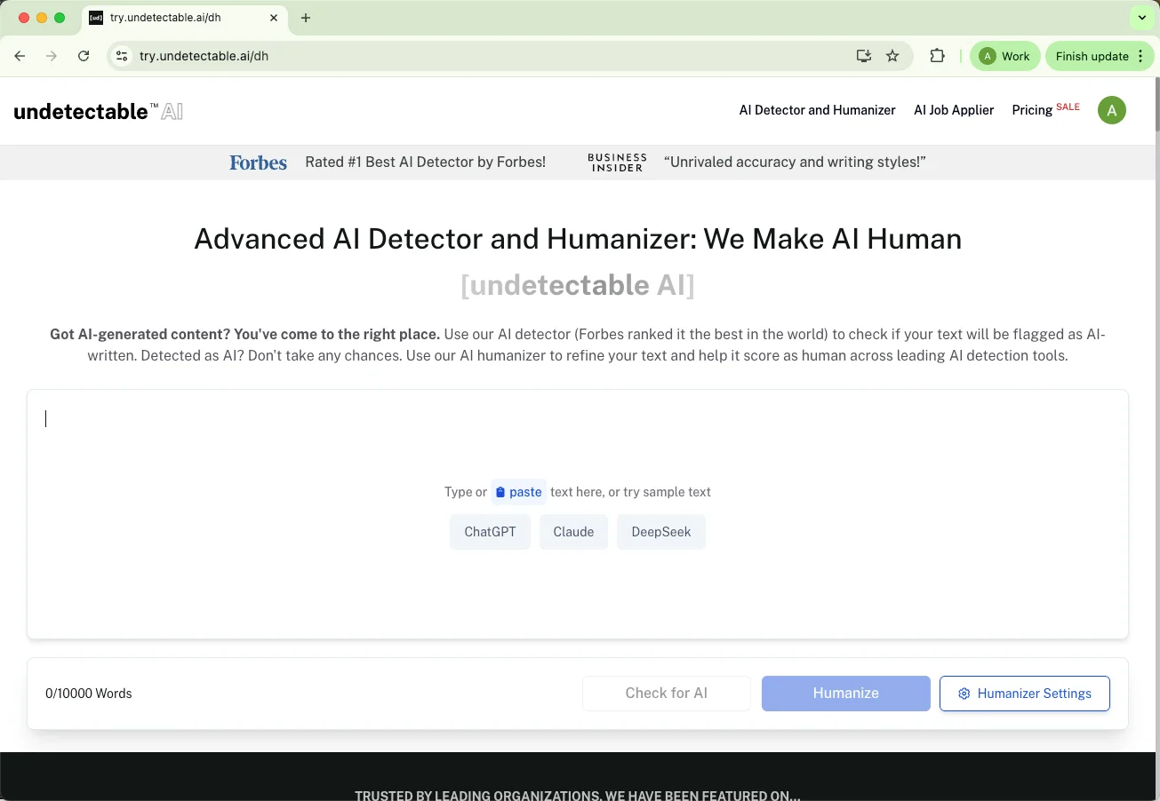 Undetectable AI Detector und Humanizer Homepage Undetectable AI Detector und Humanizer Homepage