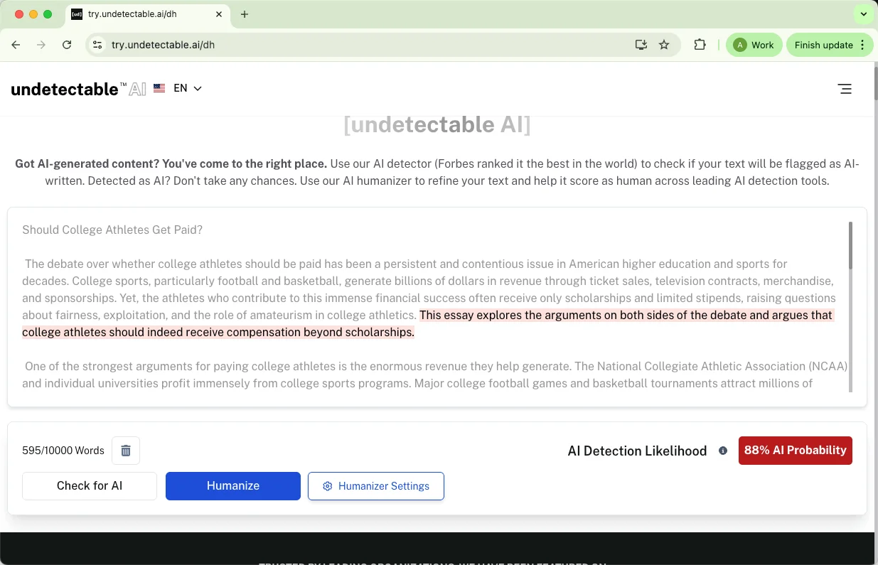 Undetectable AI Detector überprüft Ergebnis für reinen KI-Text Undetectable AI Detector überprüft Ergebnis für reinen KI-Text