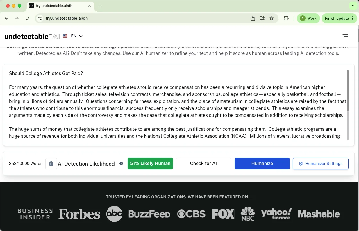 Undetectable AI Detector überprüft Ergebnisse für von QuillBot vermenschlichten Text Undetectable AI Detector überprüft Ergebnisse für von QuillBot vermenschlichten Text