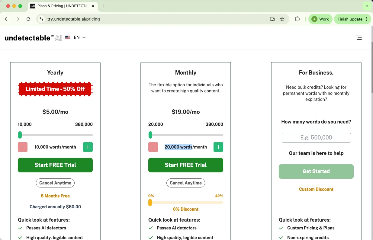 Undetectable AI Preisgestaltung Undetectable AI Preisgestaltung