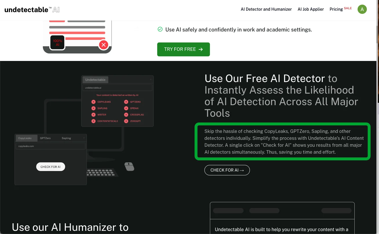 Undetectable claims to assess the likelihood of AI detection across all Major tools Undetectable behauptet, die Wahrscheinlichkeit der KI-Erkennung über alle wichtigen Tools hinweg zu beurteilen