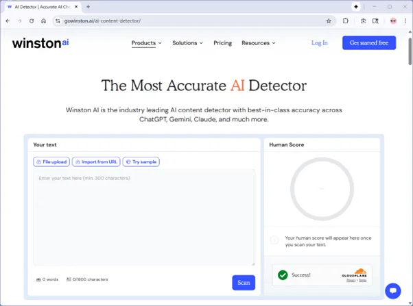 Winston AI detector homepage