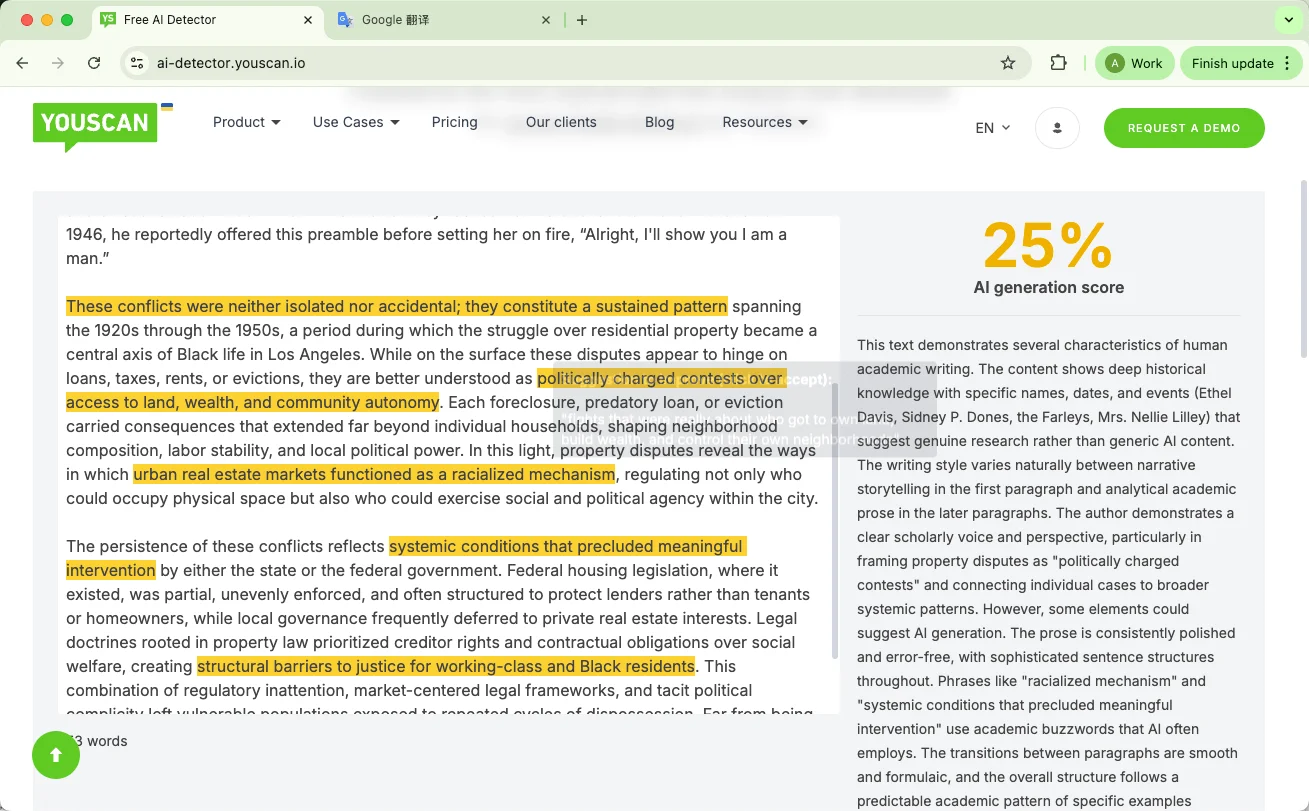 YouScan AI detector checks mixed AI and human writing results YouScan AI detector checks mixed AI and human writing results