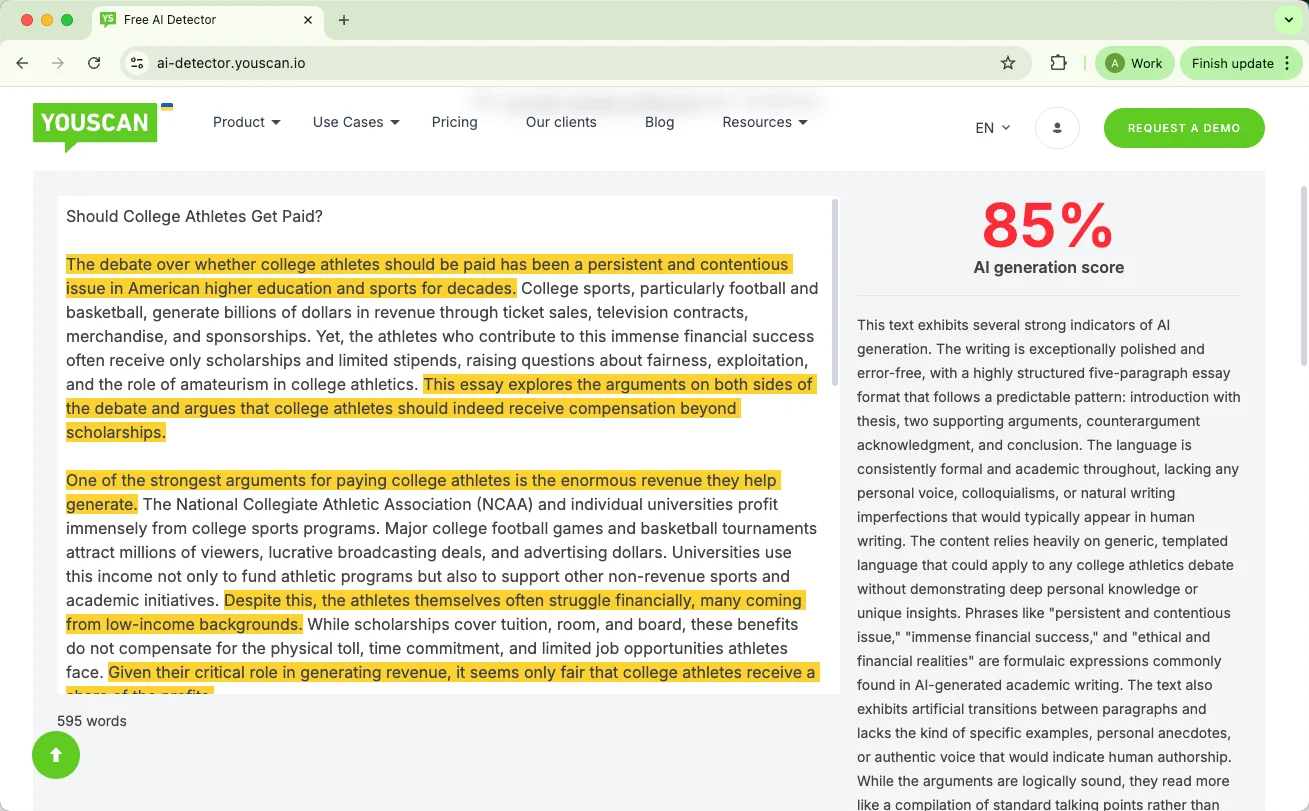 YouScan ai detector checks pure ai text results YouScan ai detector checks pure ai text results