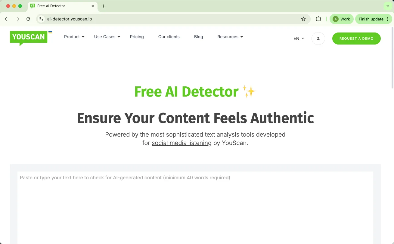 YouScan AI Detector Homepage YouScan AI Detector Homepage
