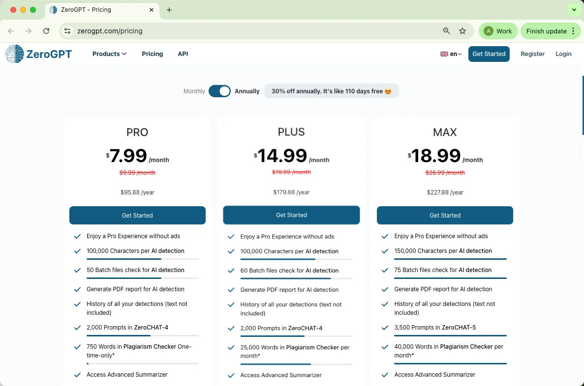 ZeroGPT Pricing