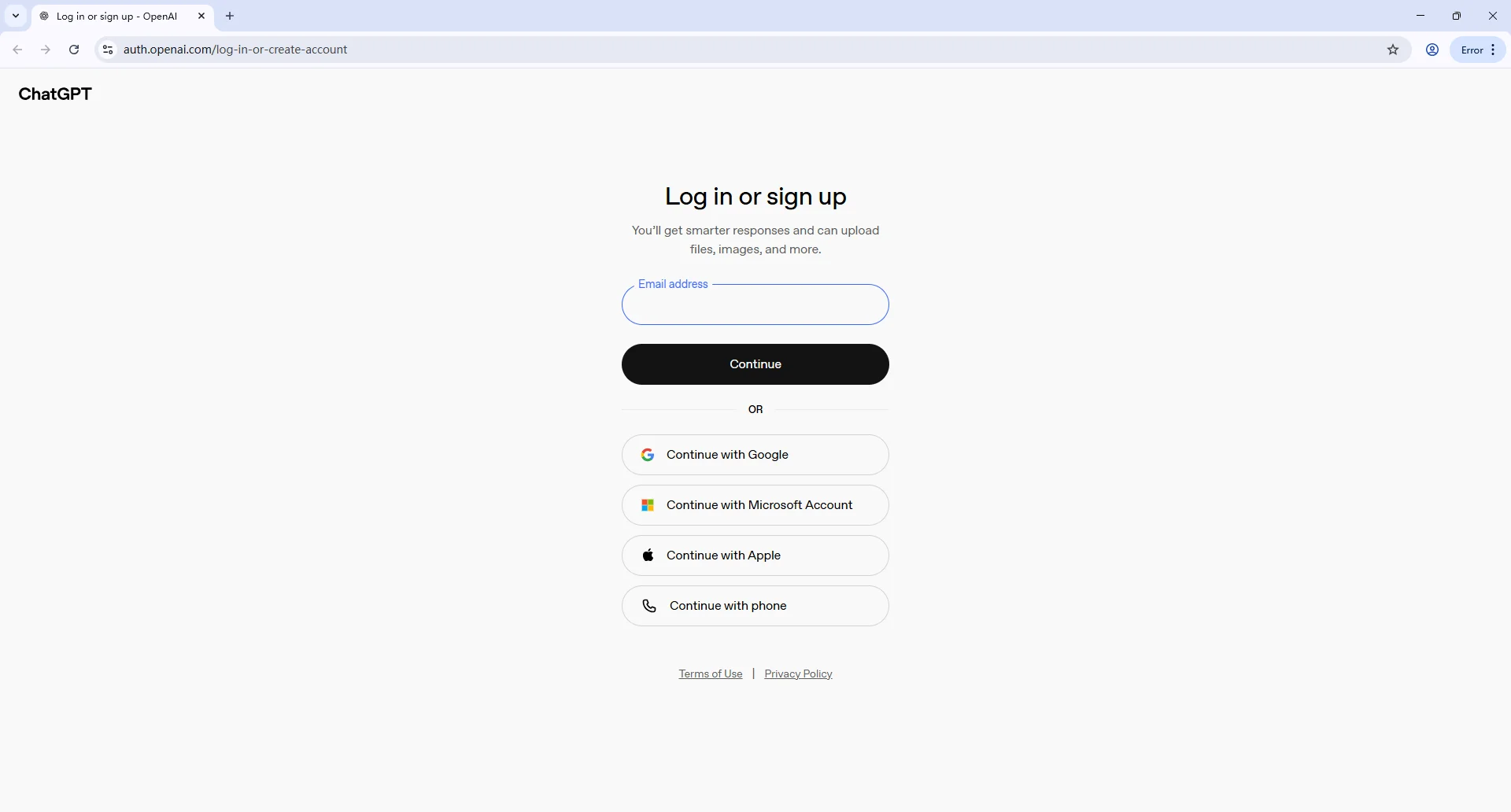 ChatGPT login or sign-up page