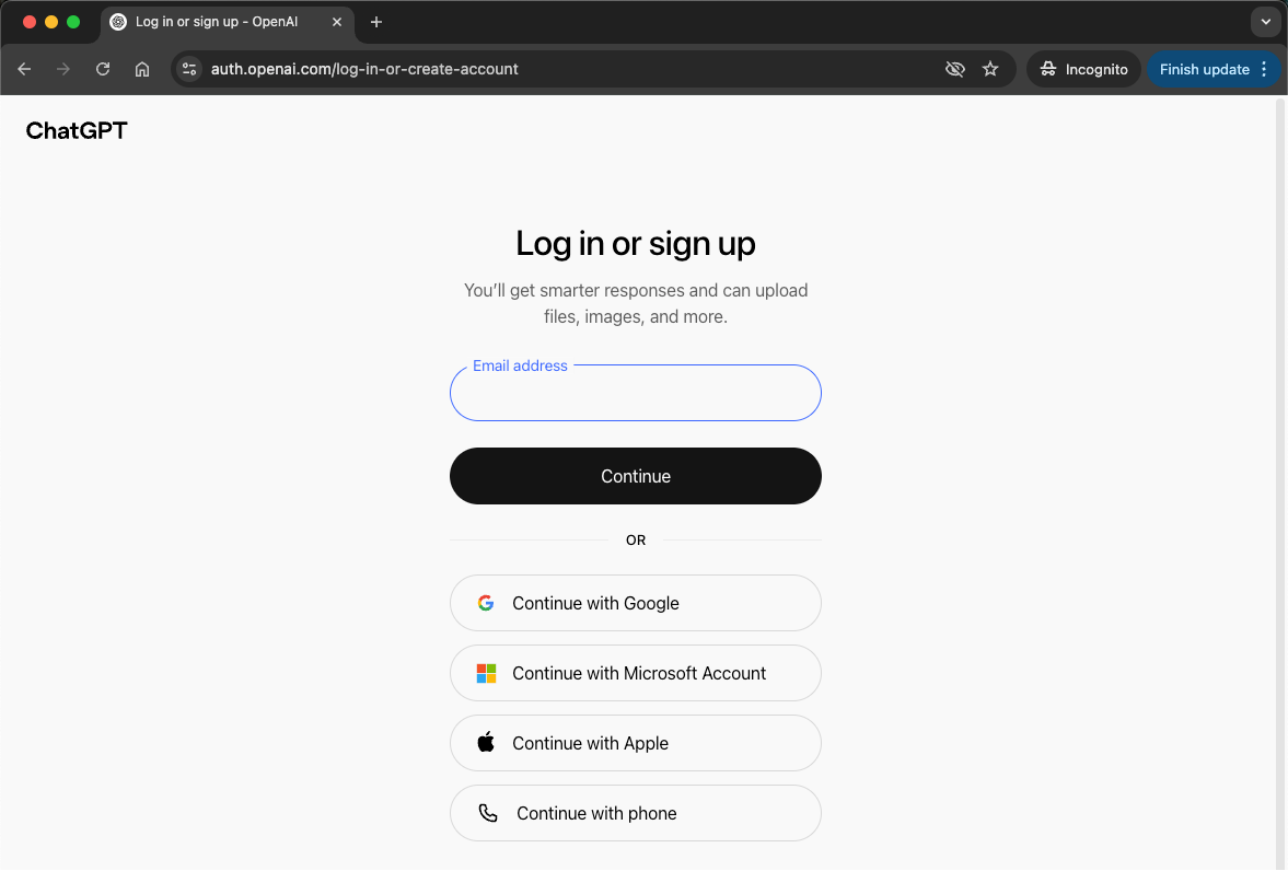 ChatGPT login or sign up