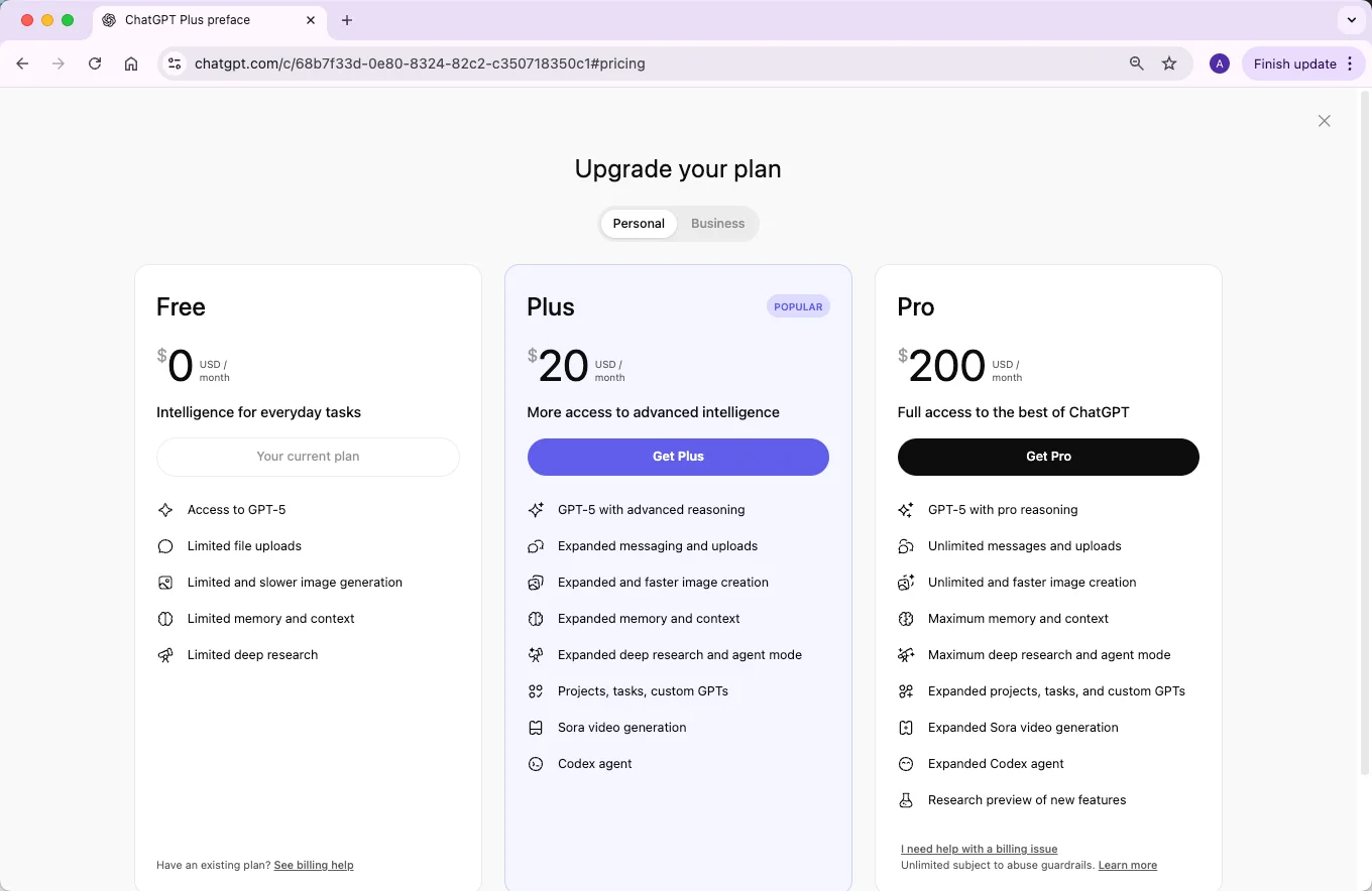 ChatGPT pricing