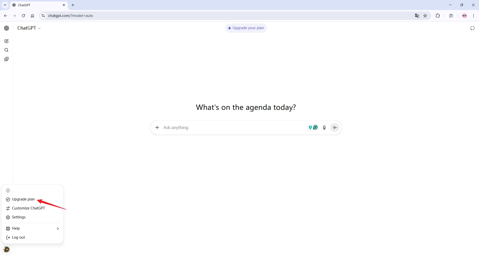 ChatGPT profile dropdown upgrade plus