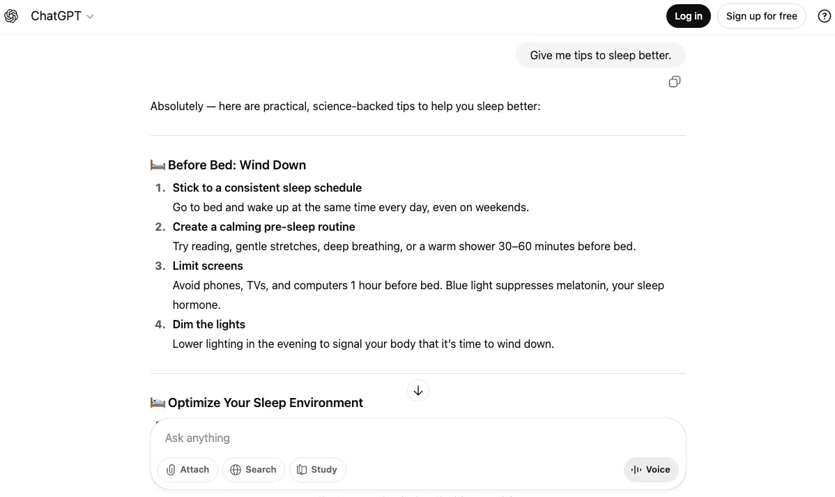 ChatGPT tips to sleep better