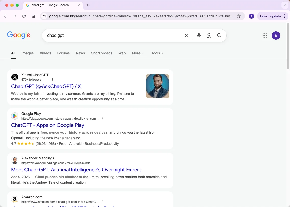 Google Chad GPT search result