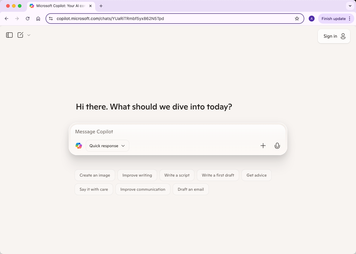 Microsoft Copilot Homepage