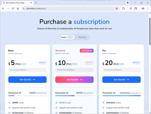 AI Undetect Pricing