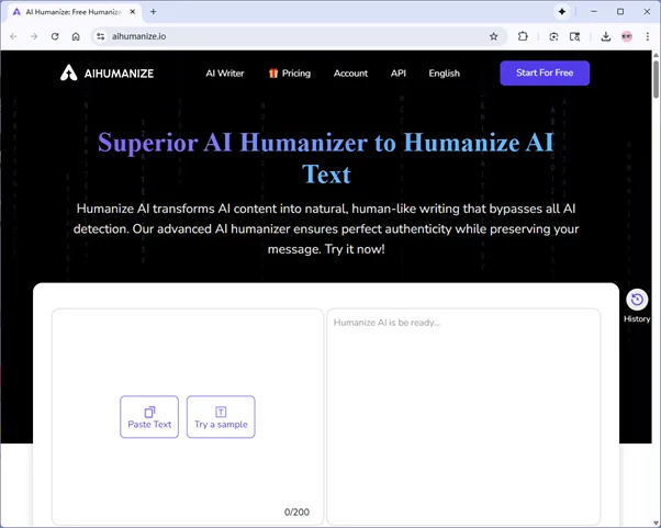 AiHumanize.io homepage AiHumanize.io homepage